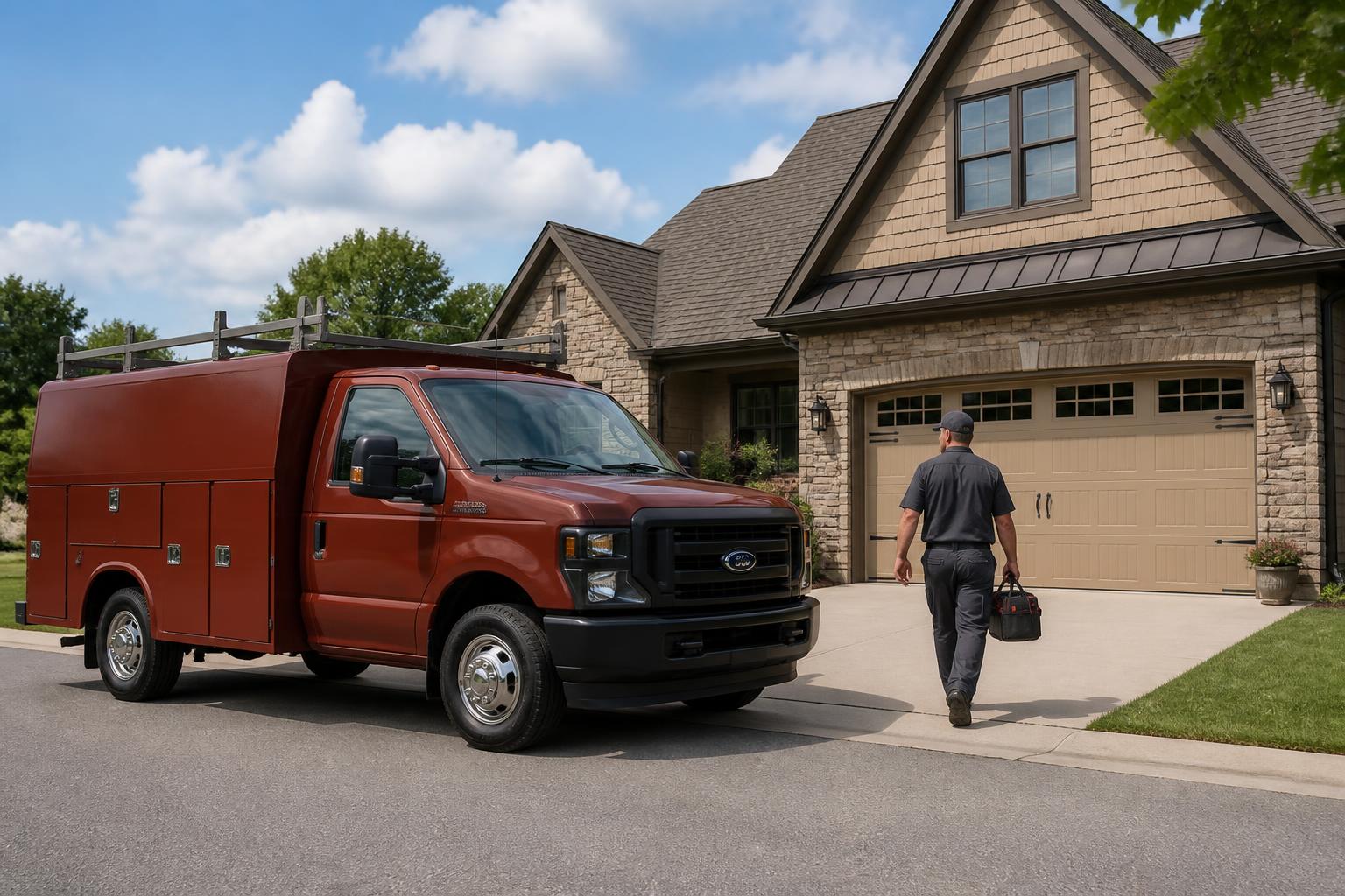Greer Station Garage Door Repair service van in a Greer, SC driveway